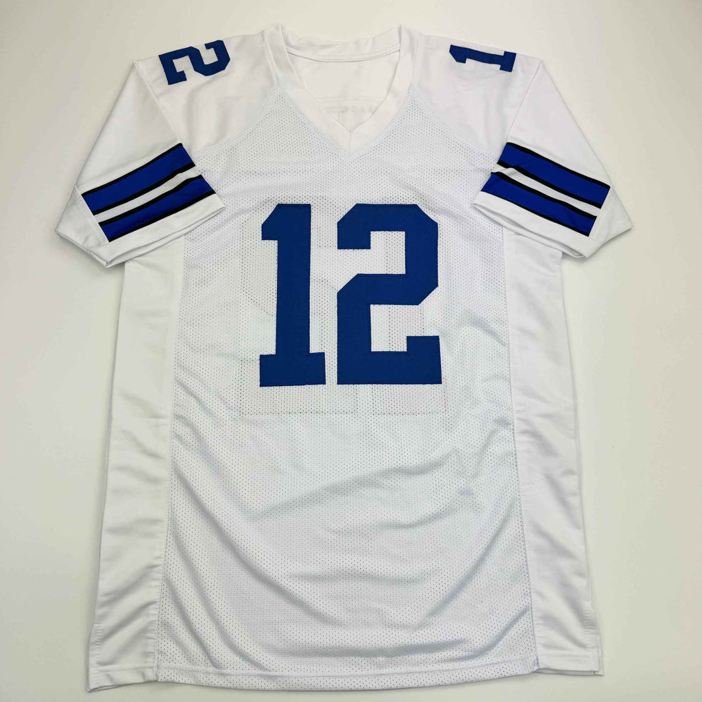 Autographed/Signed Roger Staubach Dallas White Football Jersey Beckett BAS COA