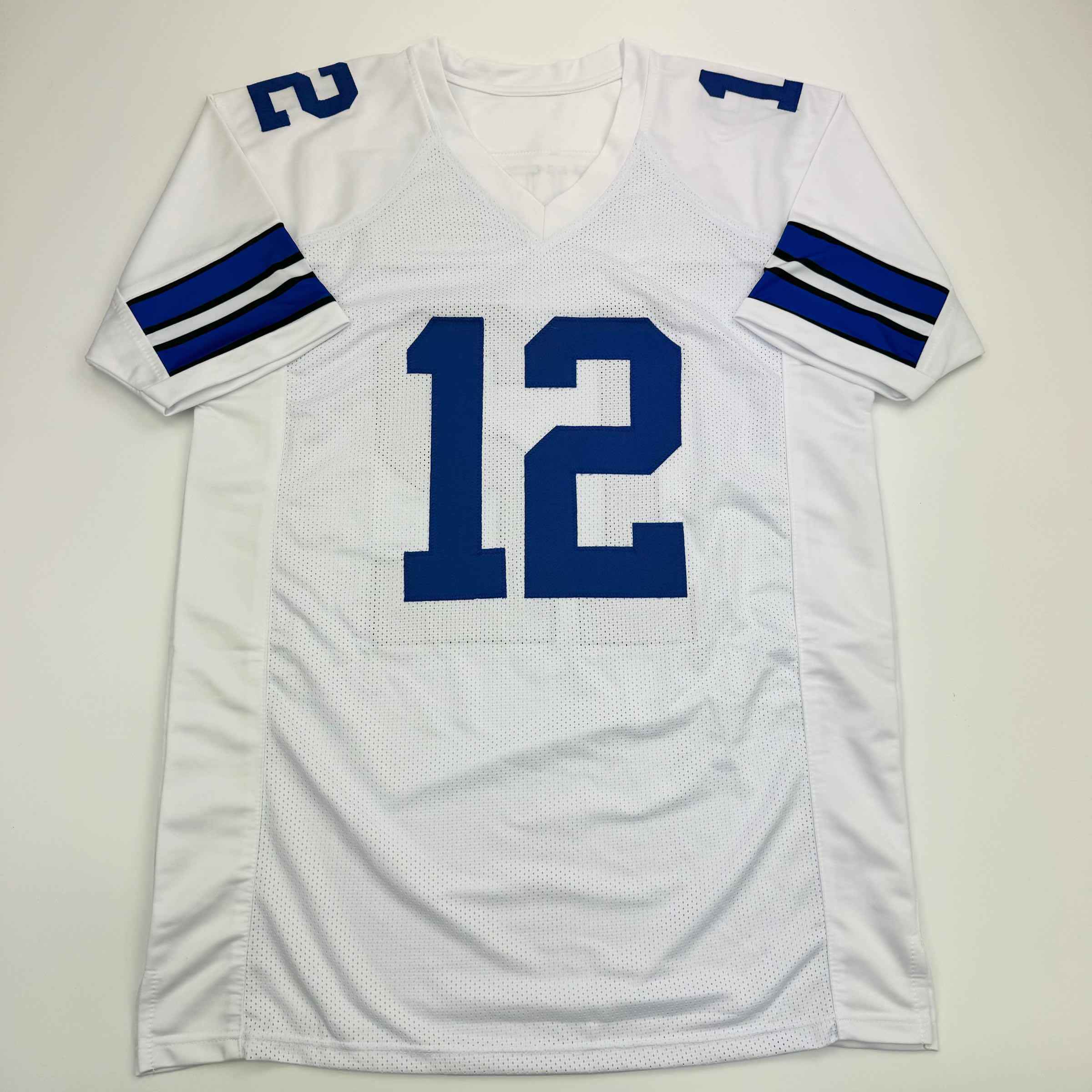 Autographed/Signed Roger Staubach Dallas White Football Jersey Beckett BAS COA