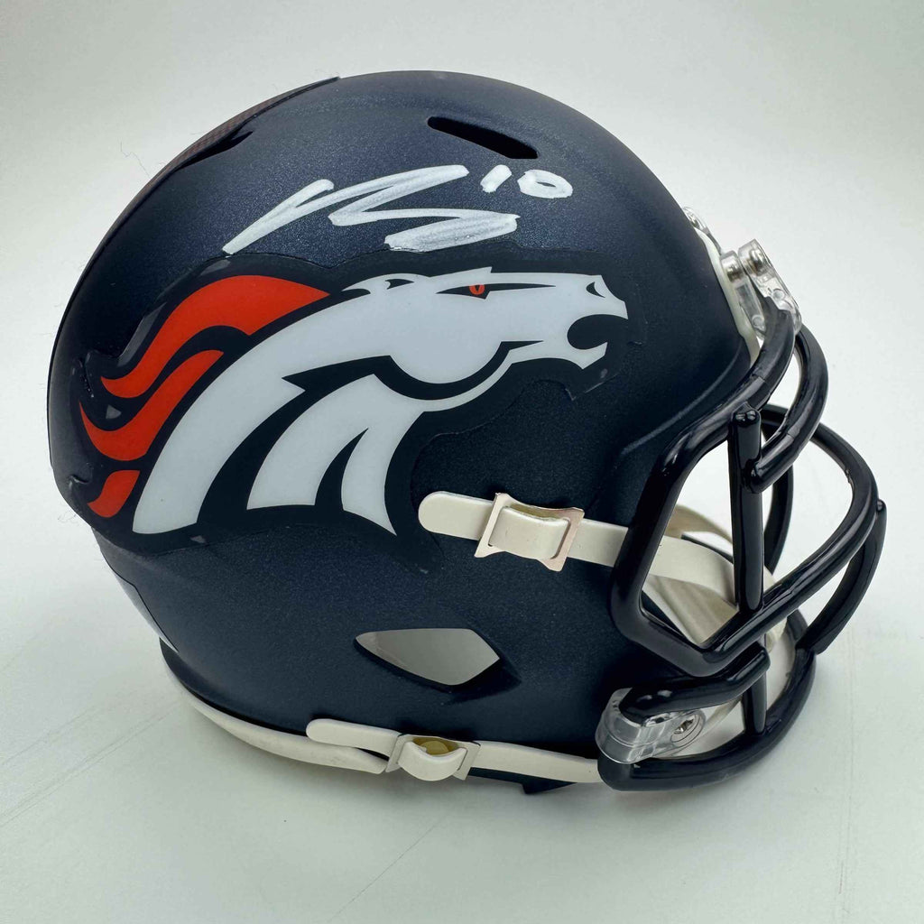 Autographed/Signed Bo Nix Denver Broncos Football Mini Helmet Fanatics COA