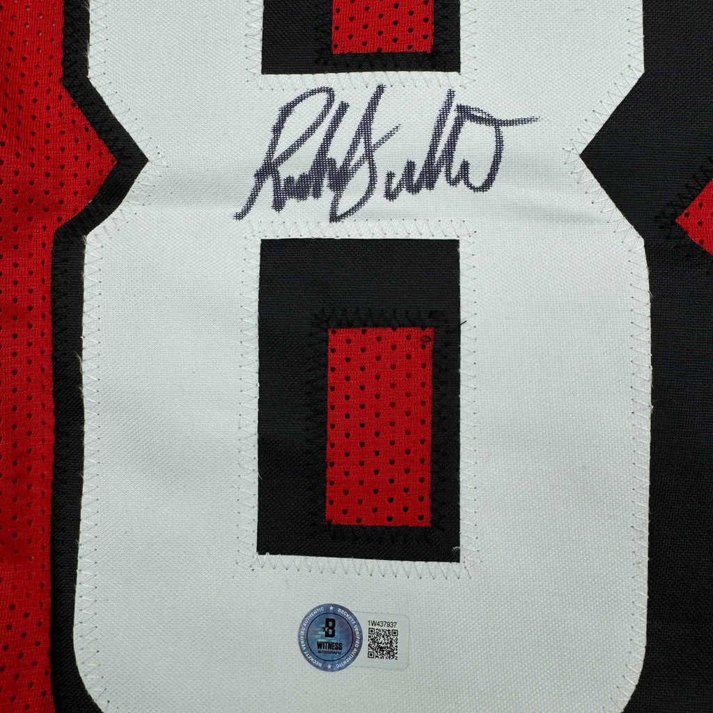 Framed Autographed/Signed Roddy White 35x39 Atlanta Red Football Jersey Beckett BAS COA