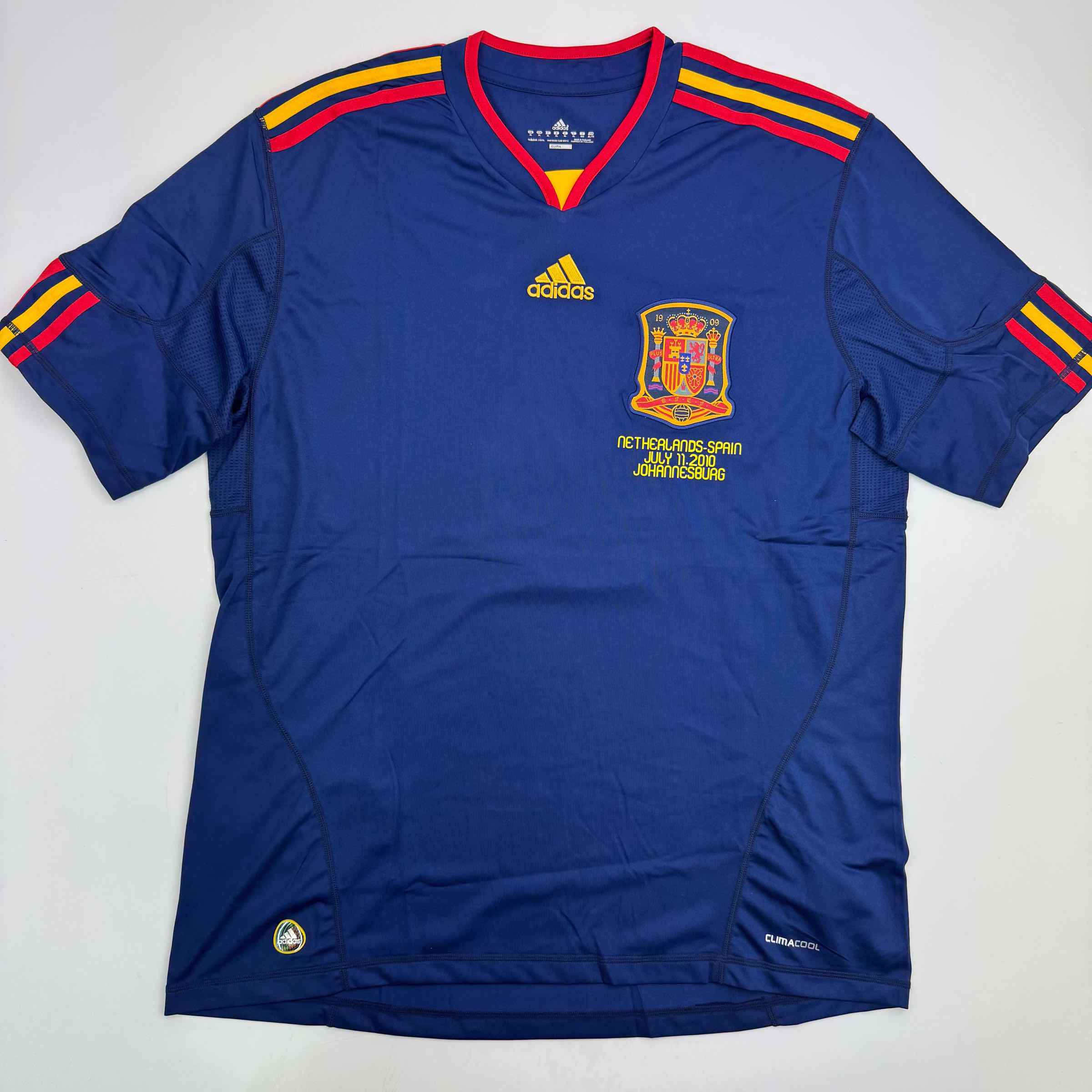 Autographed/Signed Andres Iniesta Spain Blue World Cup Soccer Futbol Jersey Beckett BAS COA