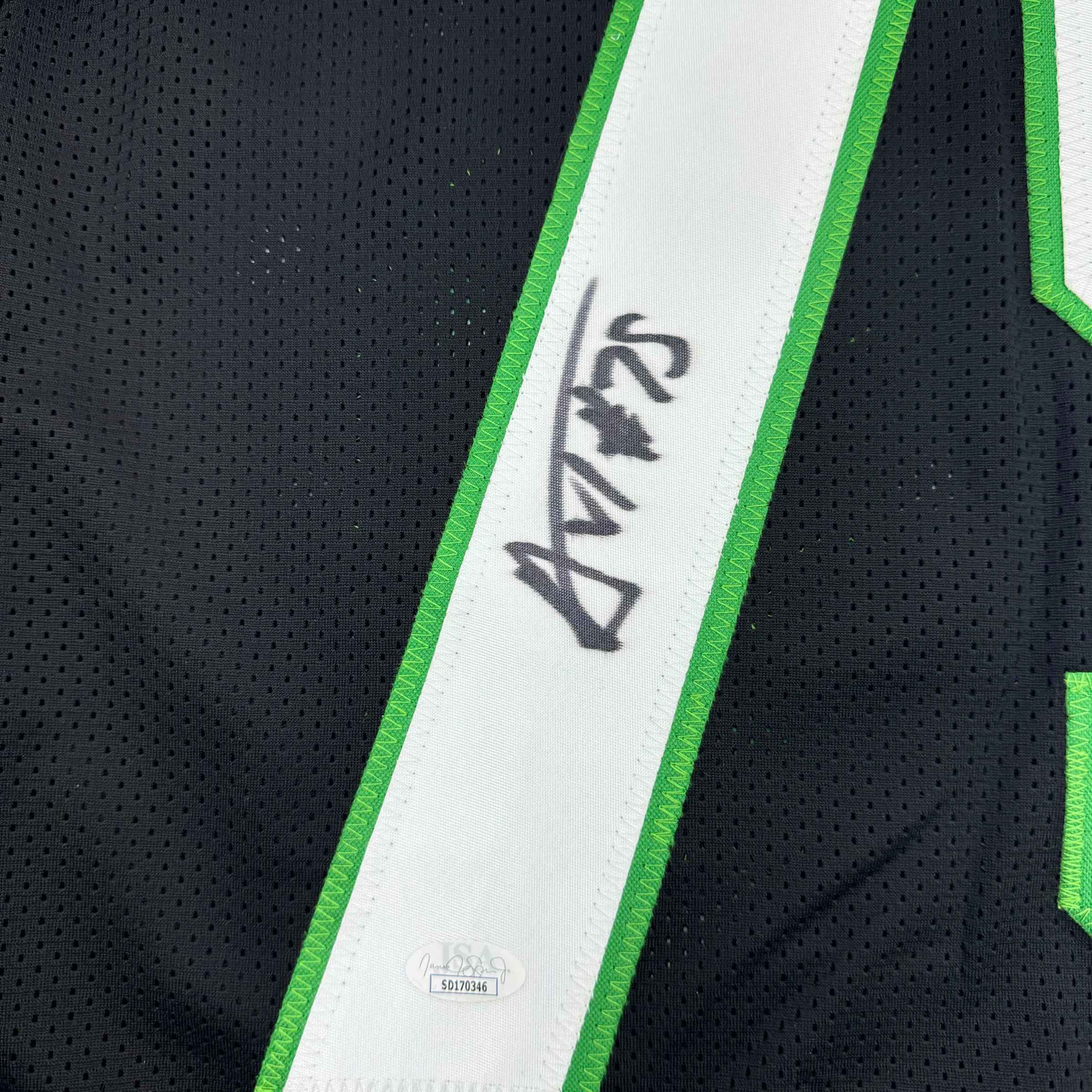 Framed Autographed/Signed Alijah Vera-Tucker 35x39 New York Black Football Jersey JSA COA