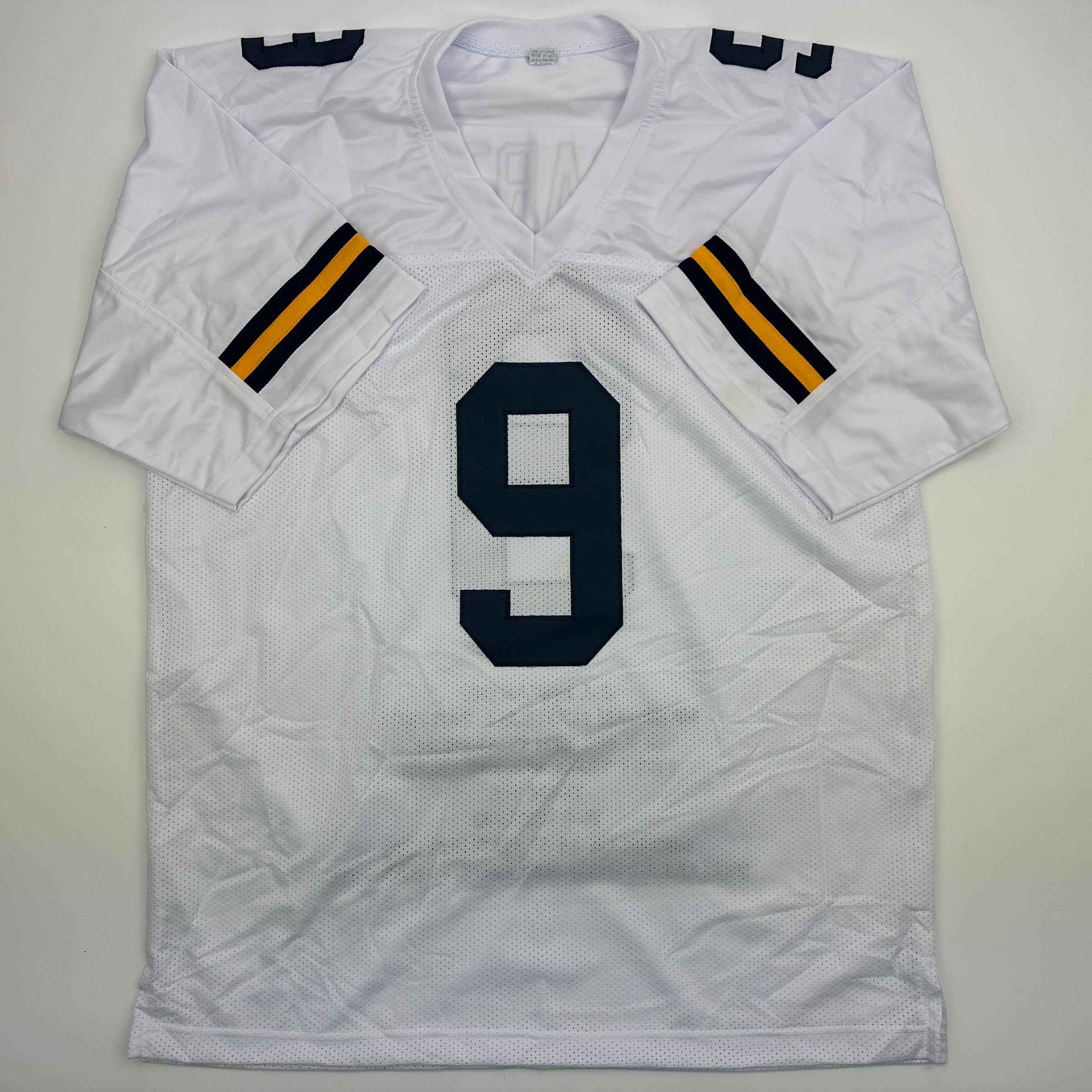 Autographed/Signed J.J. JJ McCarthy Michigan White College Stat Football Jersey Beckett BAS COA