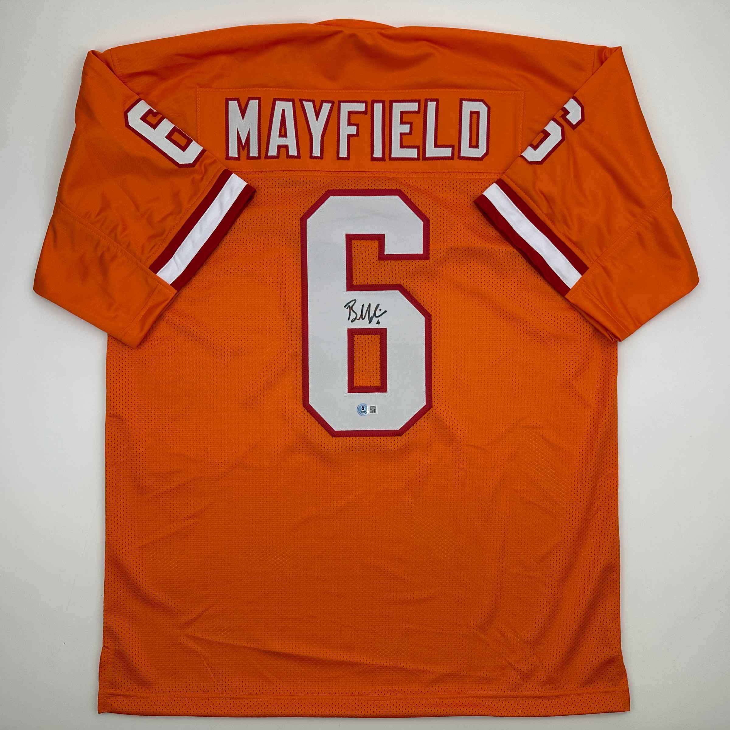 Autographed/Signed Baker Mayfield Tampa Bay Orange Creamsicle Retro Throwback Football Jersey Beckett BAS COA