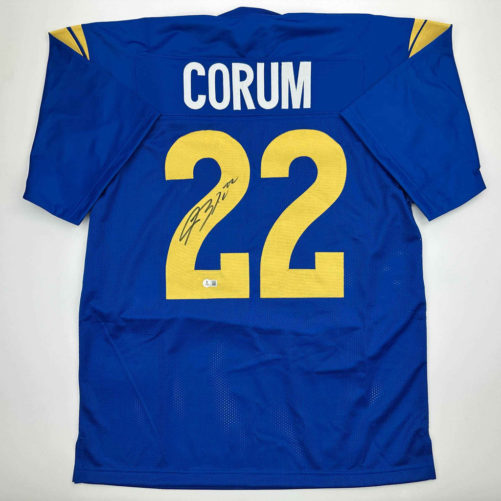 Autographed/Signed Blake Corum Los Angeles LA Blue Football Jersey Beckett BAS COA