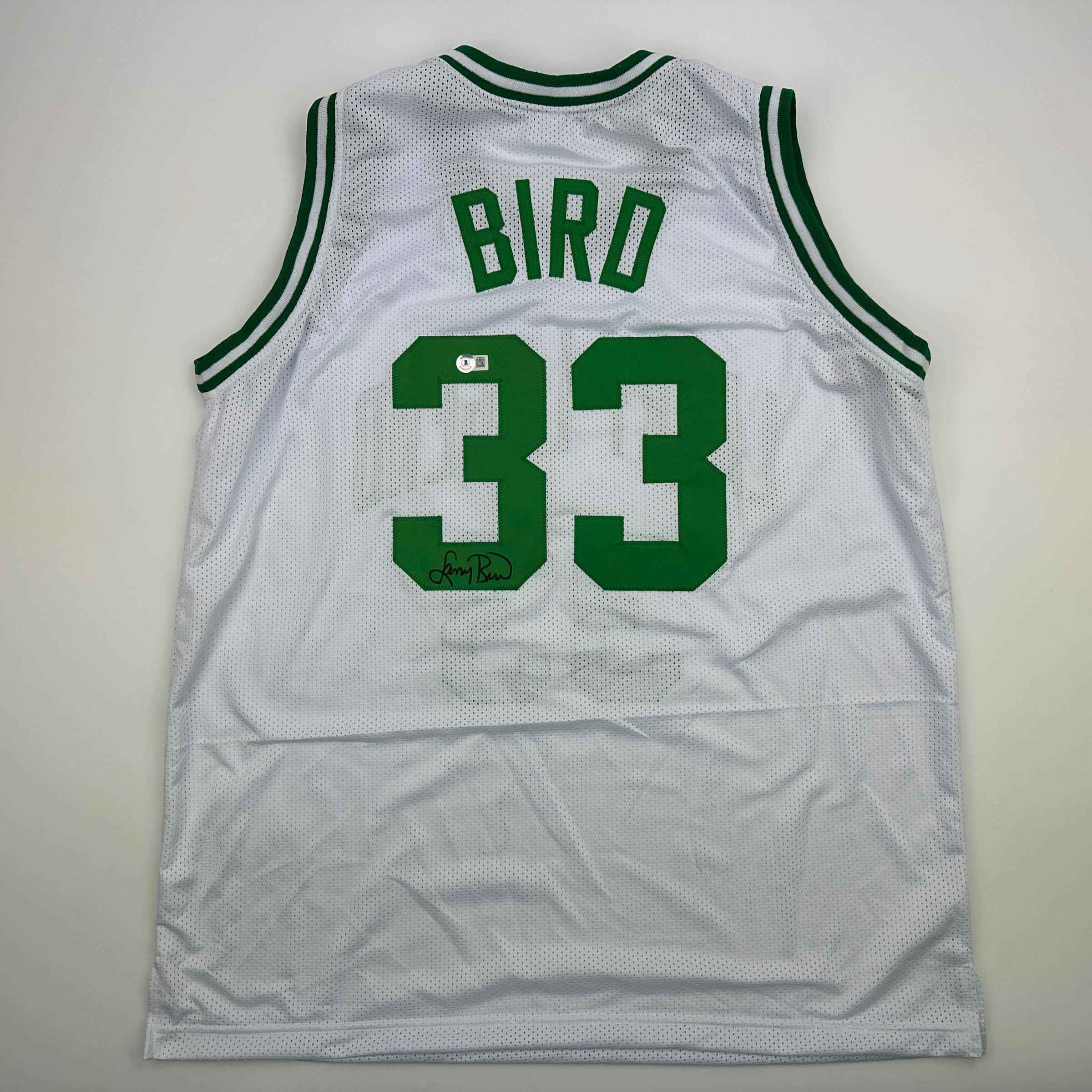 Autographed/Signed Larry Bird Boston White Basketball Jersey Beckett BAS COA