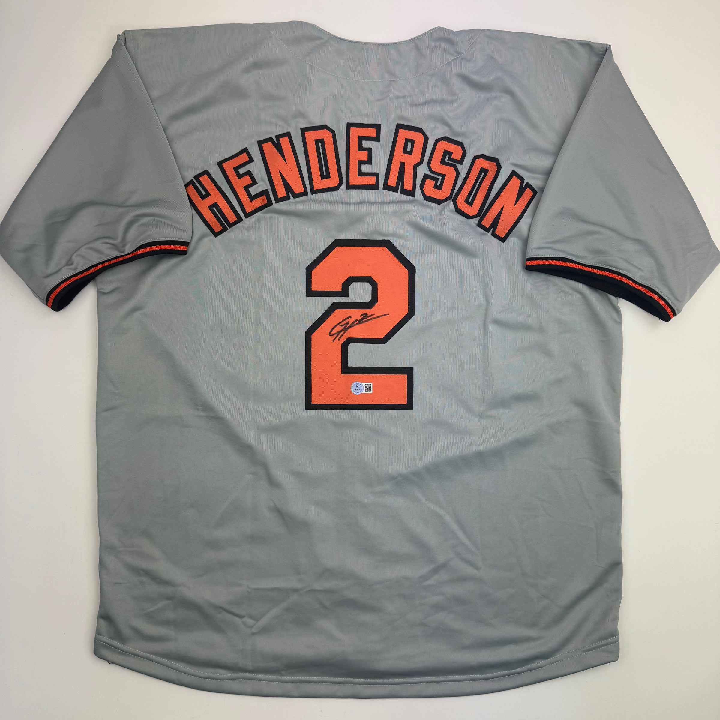 Autographed/Signed Gunnar Henderson Baltimore Grey Baseball Jersey Beckett BAS COA