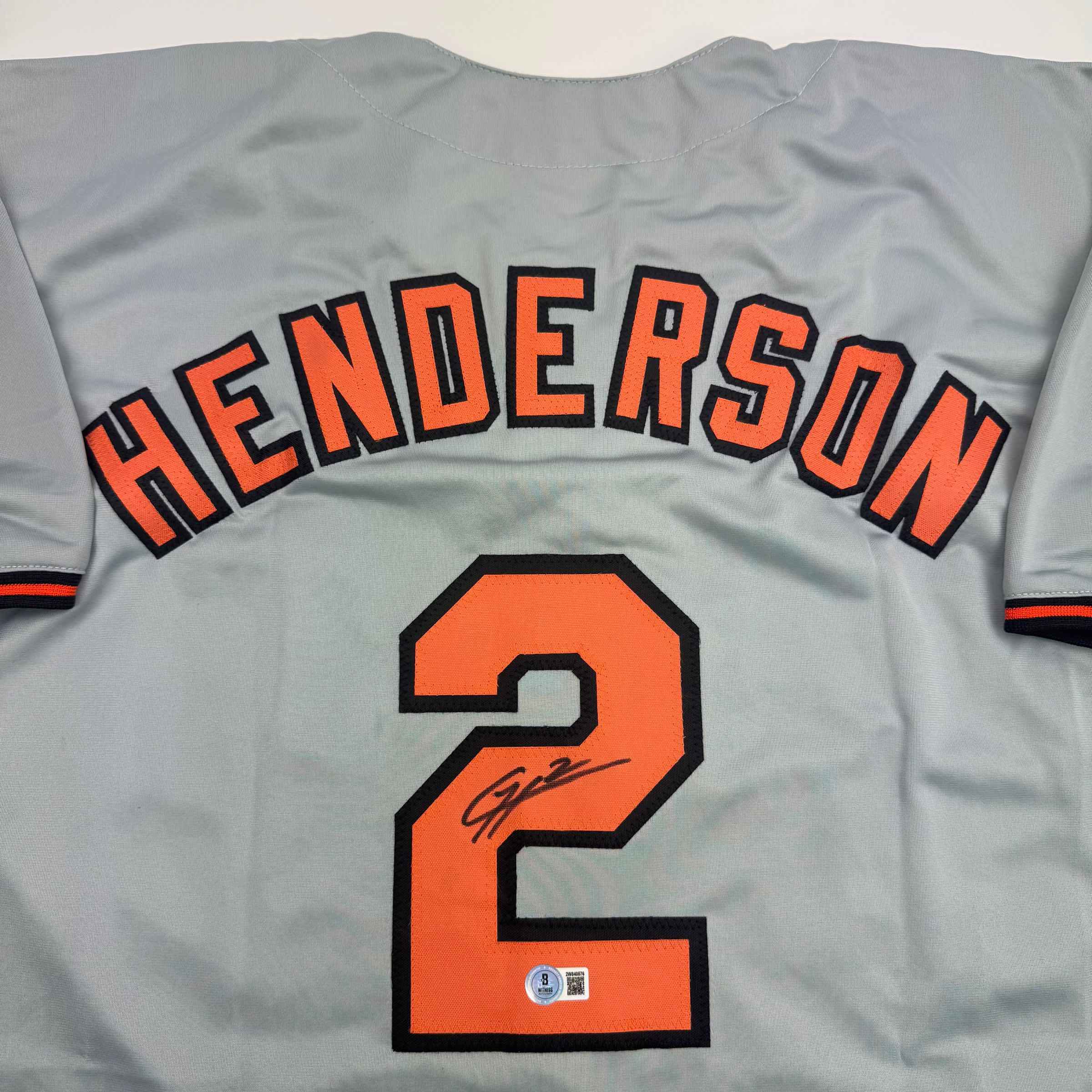 Autographed/Signed Gunnar Henderson Baltimore Grey Baseball Jersey Beckett BAS COA
