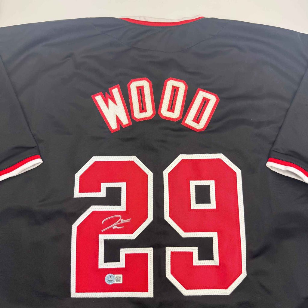 Autographed/Signed James Wood Washington Black Baseball Jersey Beckett BAS COA