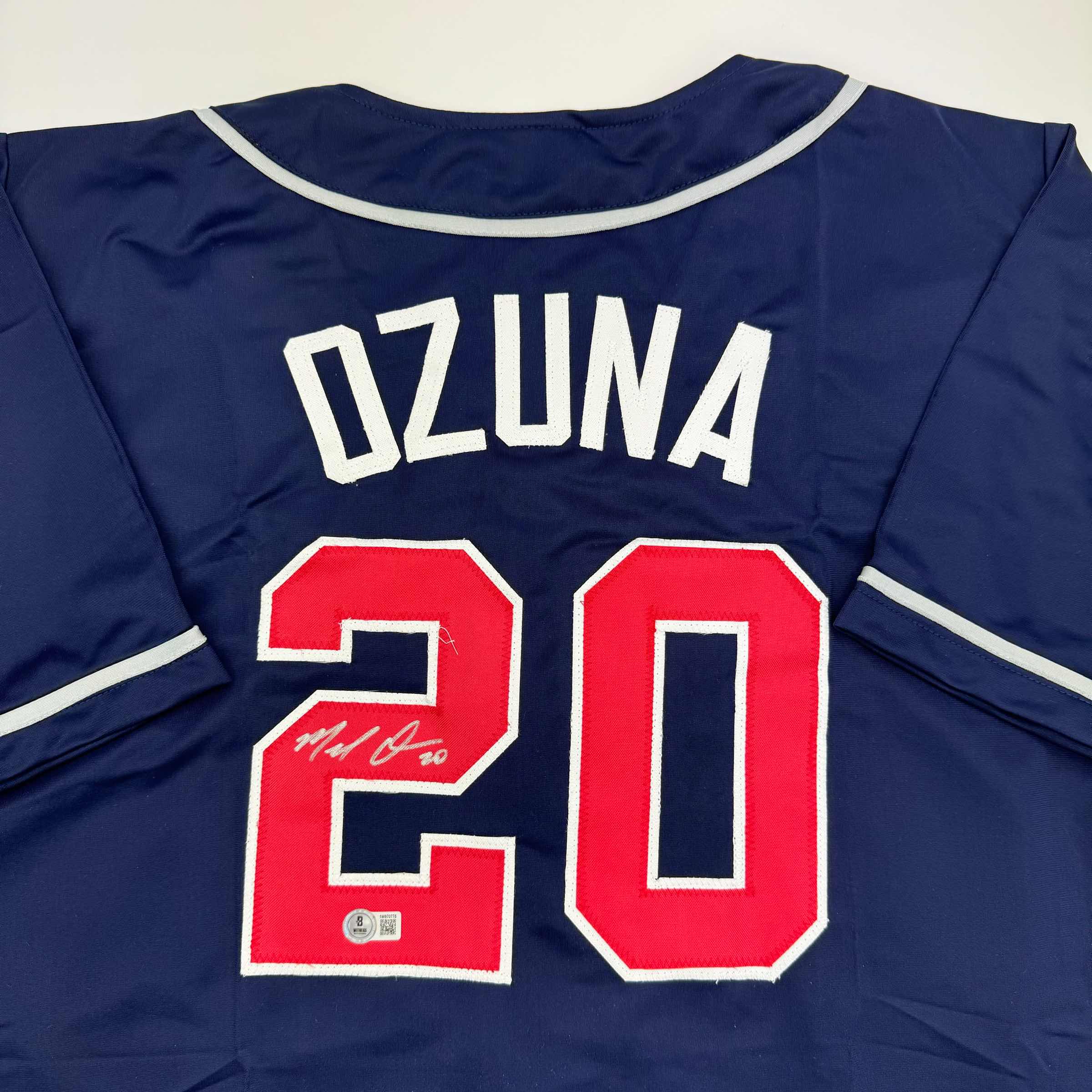 Autographed/Signed Marcell Ozuna Atlanta Blue Baseball Jersey Beckett BAS COA