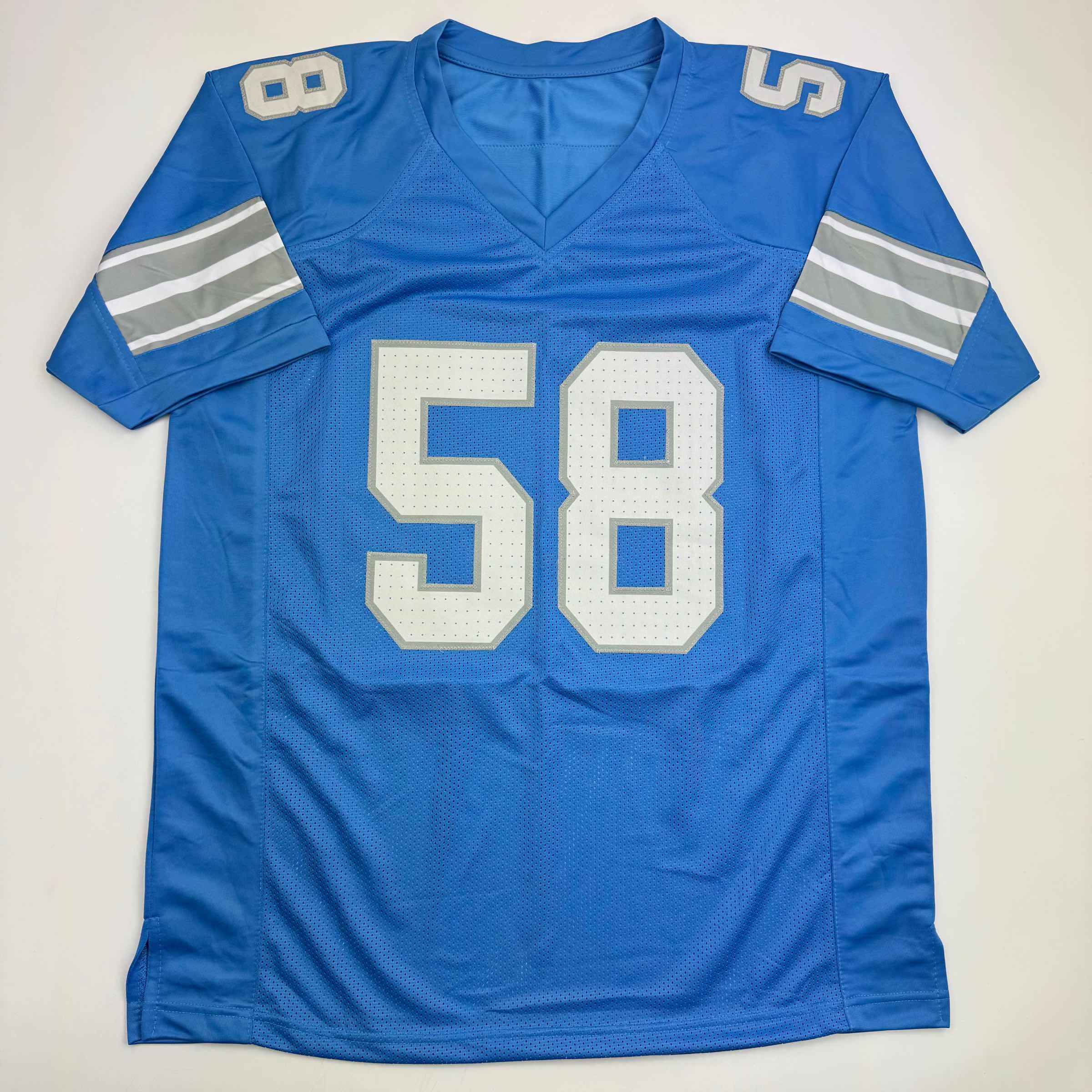 Autographed/Signed Penei Sewell Detroit Blue Current Football Jersey Beckett BAS COA
