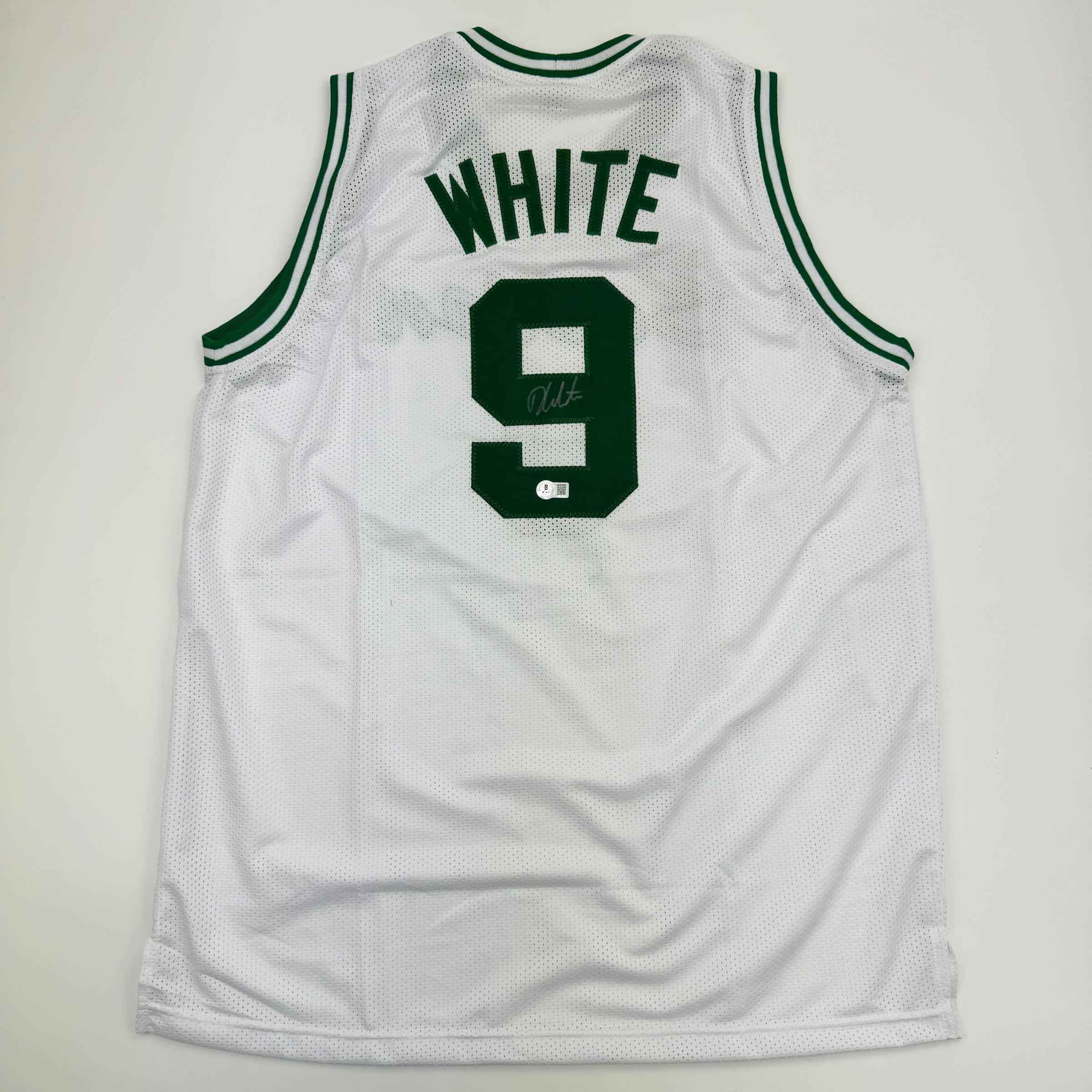 Autographed/Signed Derrick White Boston White Basketball Jersey Beckett BAS COA