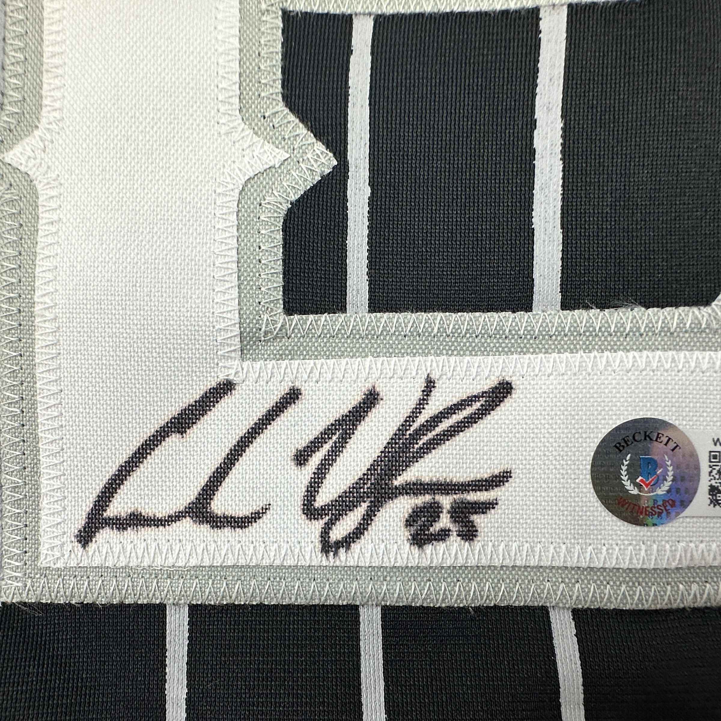 Autographed/Signed Andrew Vaughn Chicago Black Pinstripe City Edition Baseball Jersey Beckett BAS COA