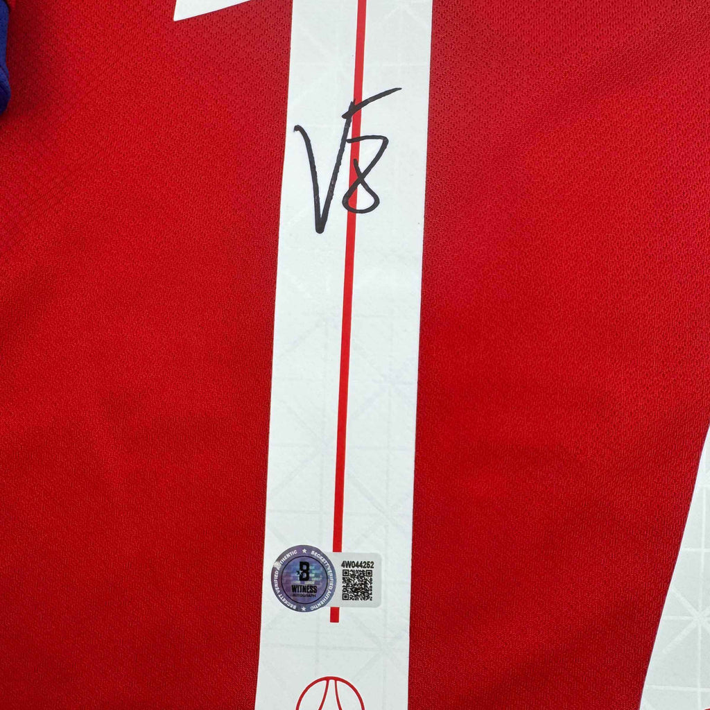 Autographed/Signed Vitinha PSG Paris Saint Germain Red Soccer Futbol Jersey Beckett BAS COA