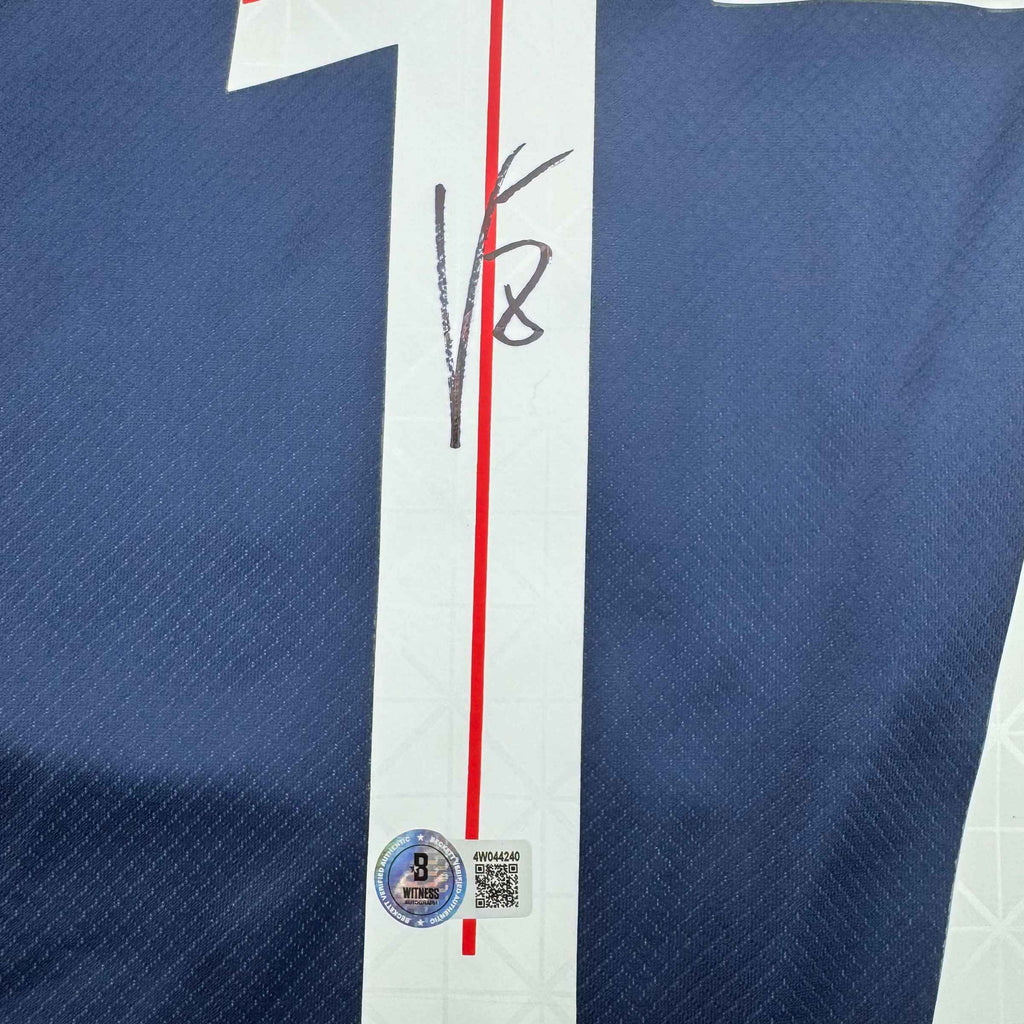 Autographed/Signed Vitinha PSG Paris Saint Germain Blue Soccer Futbol Jersey Beckett BAS COA