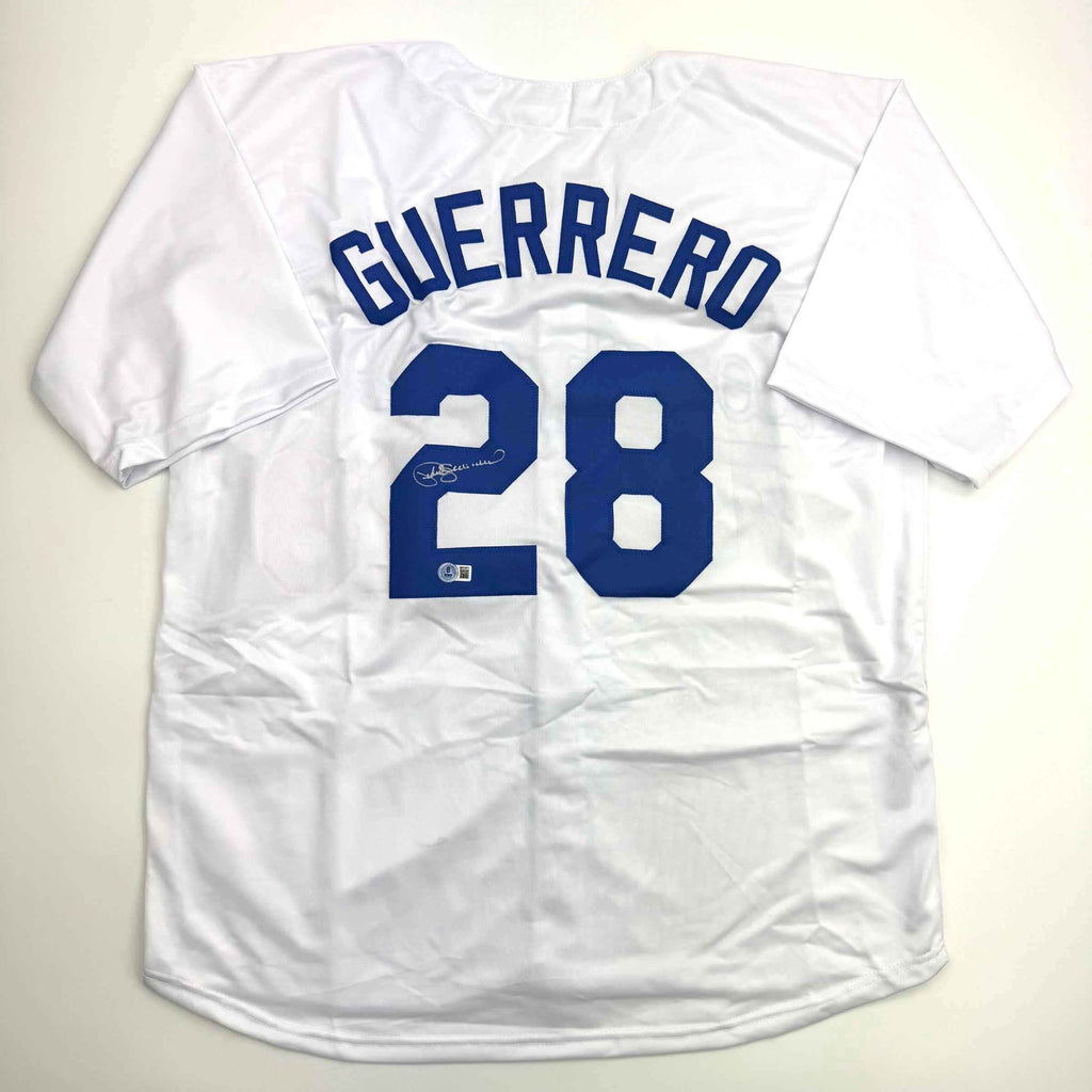 Autographed/Signed Pedro Guerrero Los Angeles LA White Baseball Jersey Beckett BAS COA