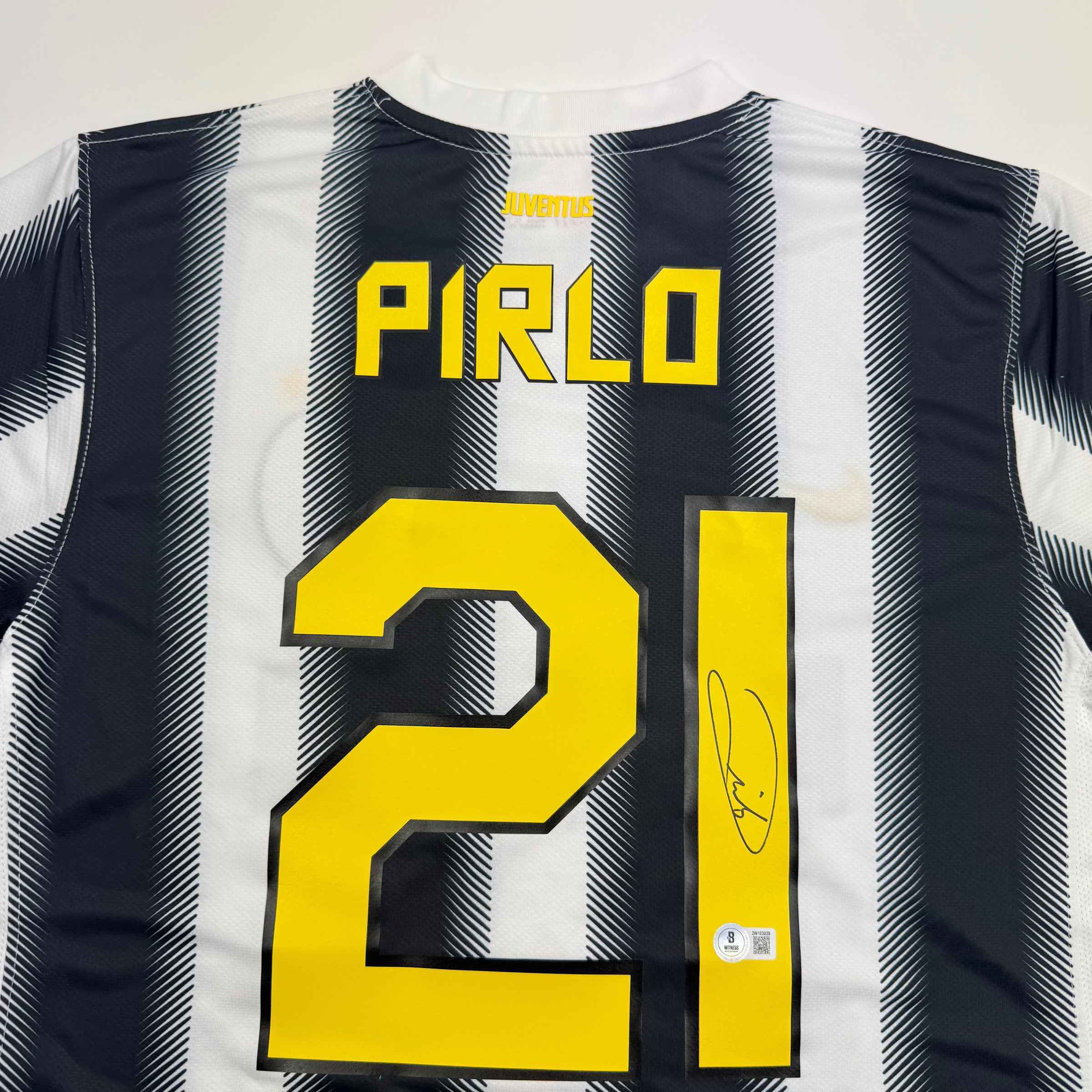 Autographed/Signed Andrea Pirlo Juventus White Soccer Jersey Beckett BAS COA