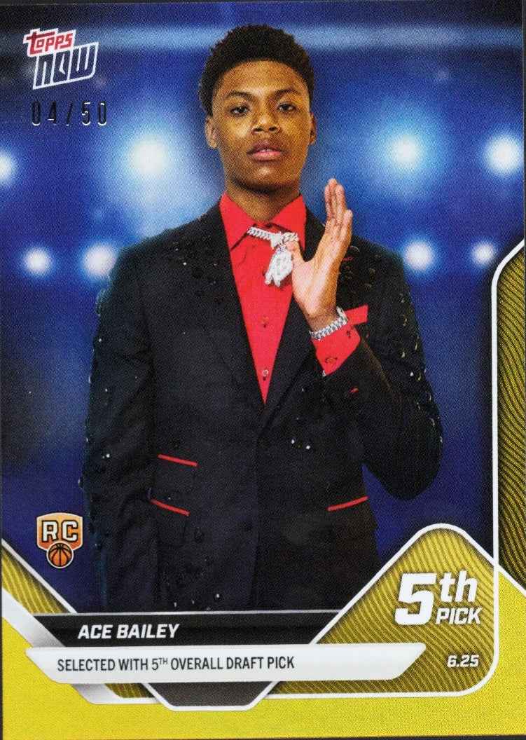 2025 Topps Now Ace Bailey #D5 Gold Foil /50 Utah Jazz Rookie RC Basketball Card