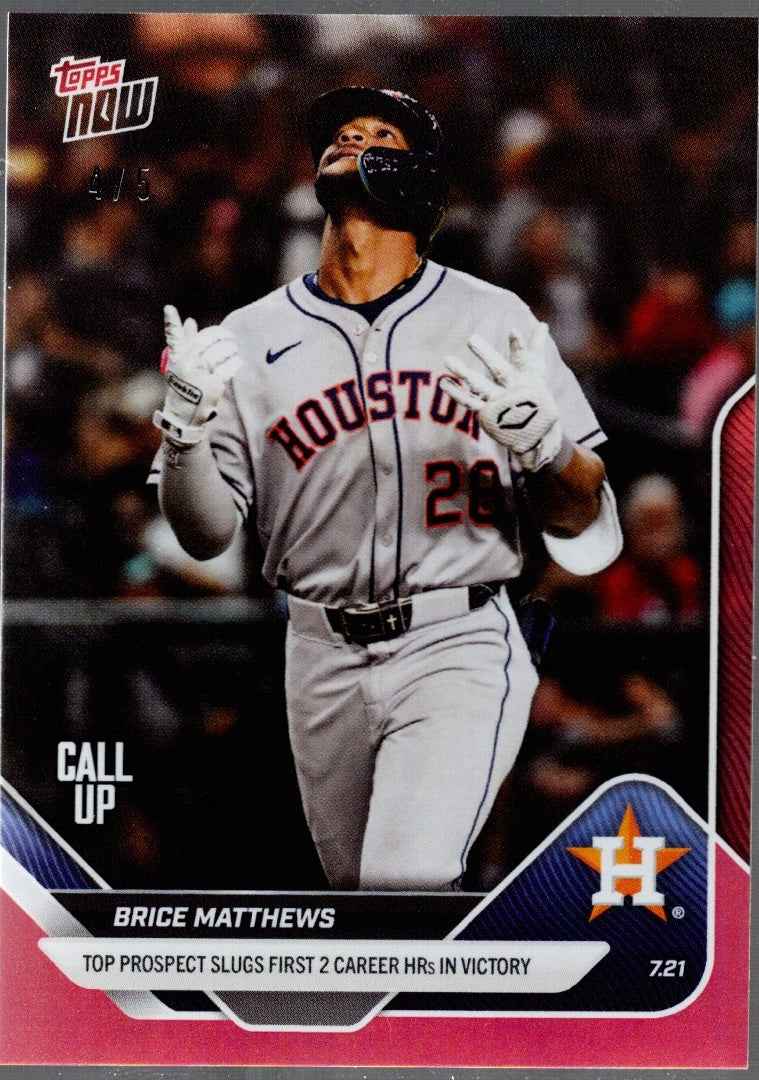 2025 Topps Now Brice Matthews #449 Red Foil /5 Houston Astros Rookie RC Baseball Card