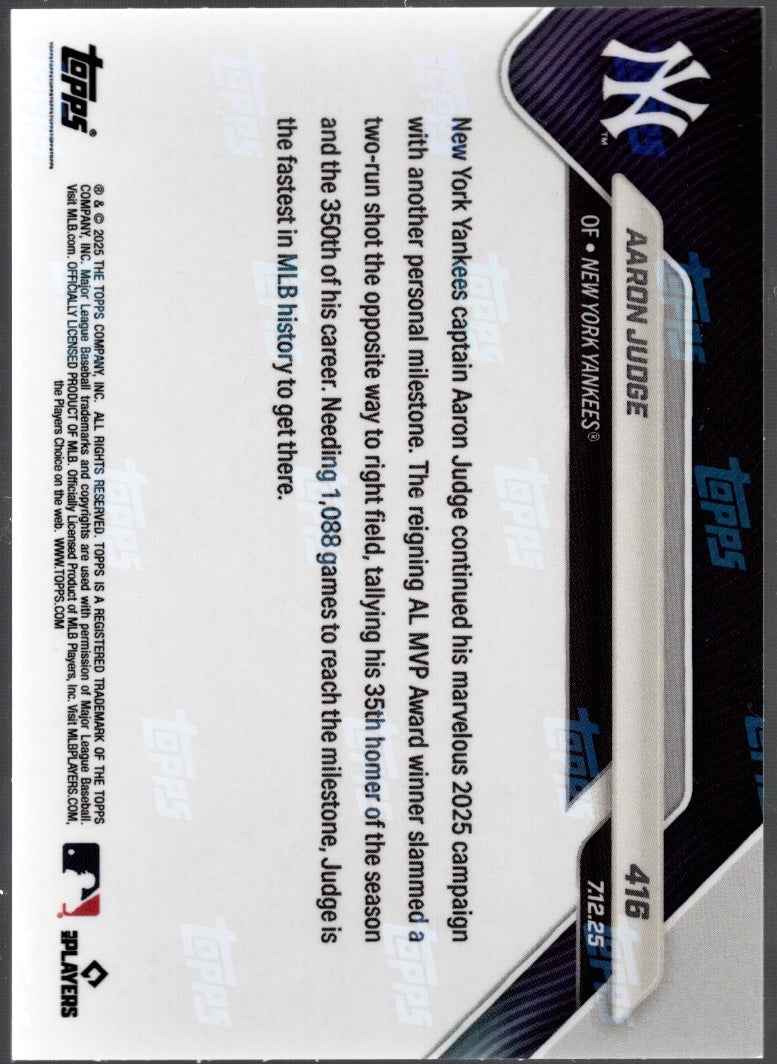 2025 Topps Now Aaron Judge #416 Gold Foil /50 New York Yankees Baseball Card
