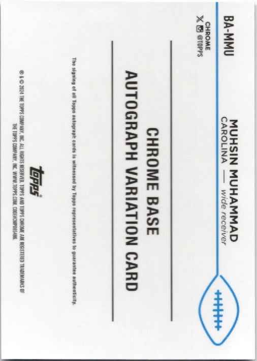 2024 Topps Chrome Mushin Muhammad #BAMMU Chrome Auto Blue /150 Carolina Panthers Football Card