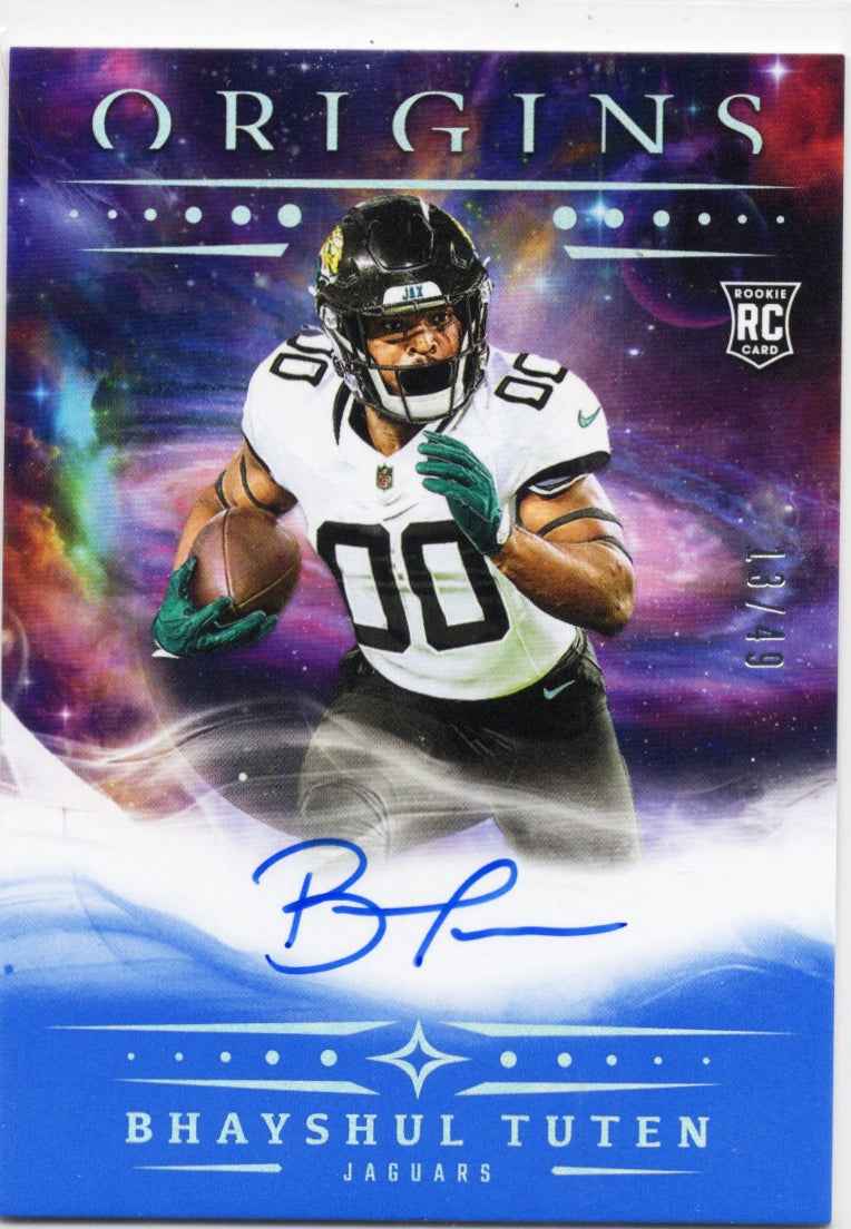 2025 Panini Origins Bhayshul Tuten #RABTU Blue Auto /49 Jacksonville Jaguars Rookie RC Football Card