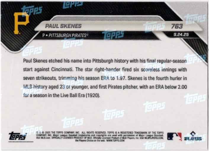 2025 Topps Now Paul Skenes #763 Orange Foil /50 Pittsburgh Pirates Baseball Card