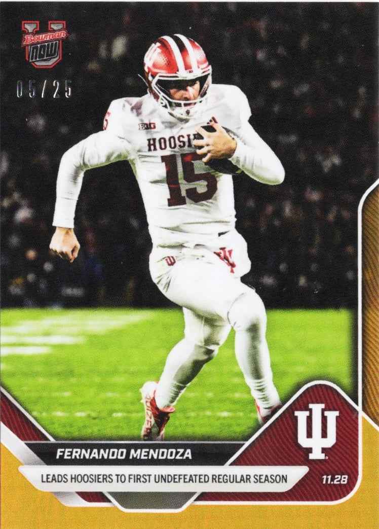 2025 Topps Bowman U Now Fernando Mendoza #52 Orange Foil /25 Indiana Hoosiers Rookie RC Football Card