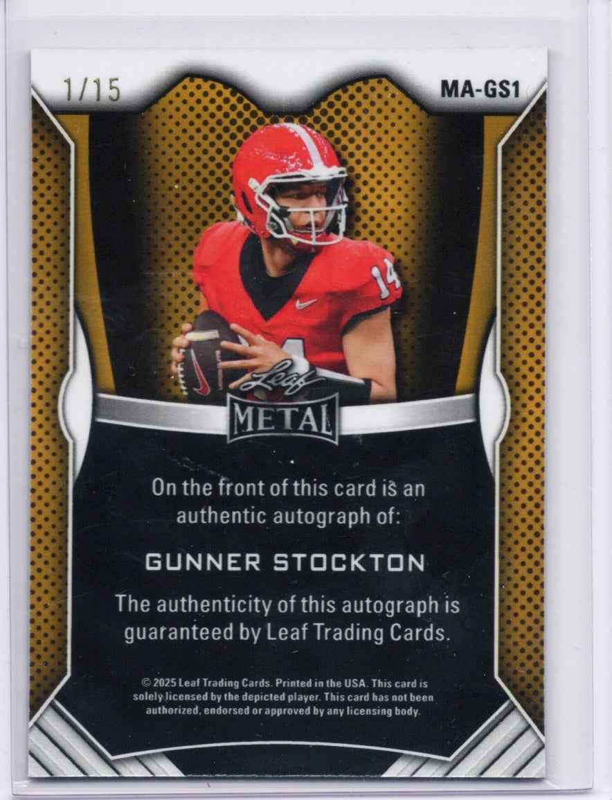 2025 Leaf Metal Gunner Stockton #MAGS1 Green Ice Auto /15 Georgia Bulldogs Rookie RC Football Card