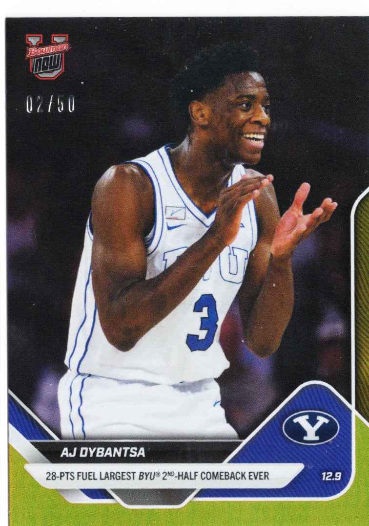2025 Topps Bowman U Now AJ Dybantsa #28 Gold Foil /50 BYU Cougars Rookie RC Basketball Card