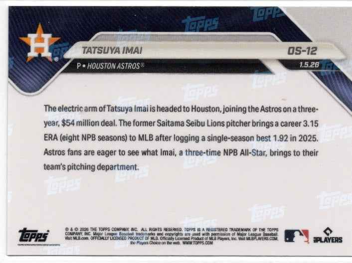 2025 Topps Now Tatsuya Imai #OS12 Gold Foil /50 Houston Astros Rookie RC Baseball Card
