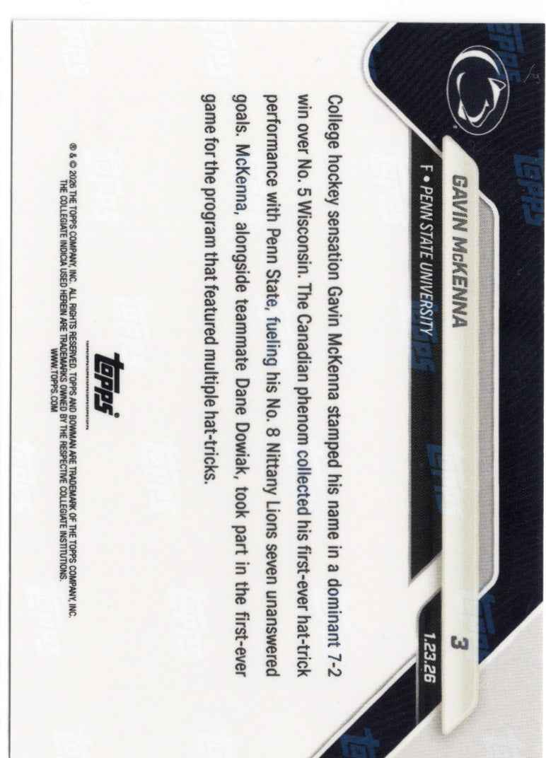 2025 Topps Bowman U Now Gavin McKenna #3 Orange Foil /25 Penn State Nittany Lions Rookie RC Hockey Card