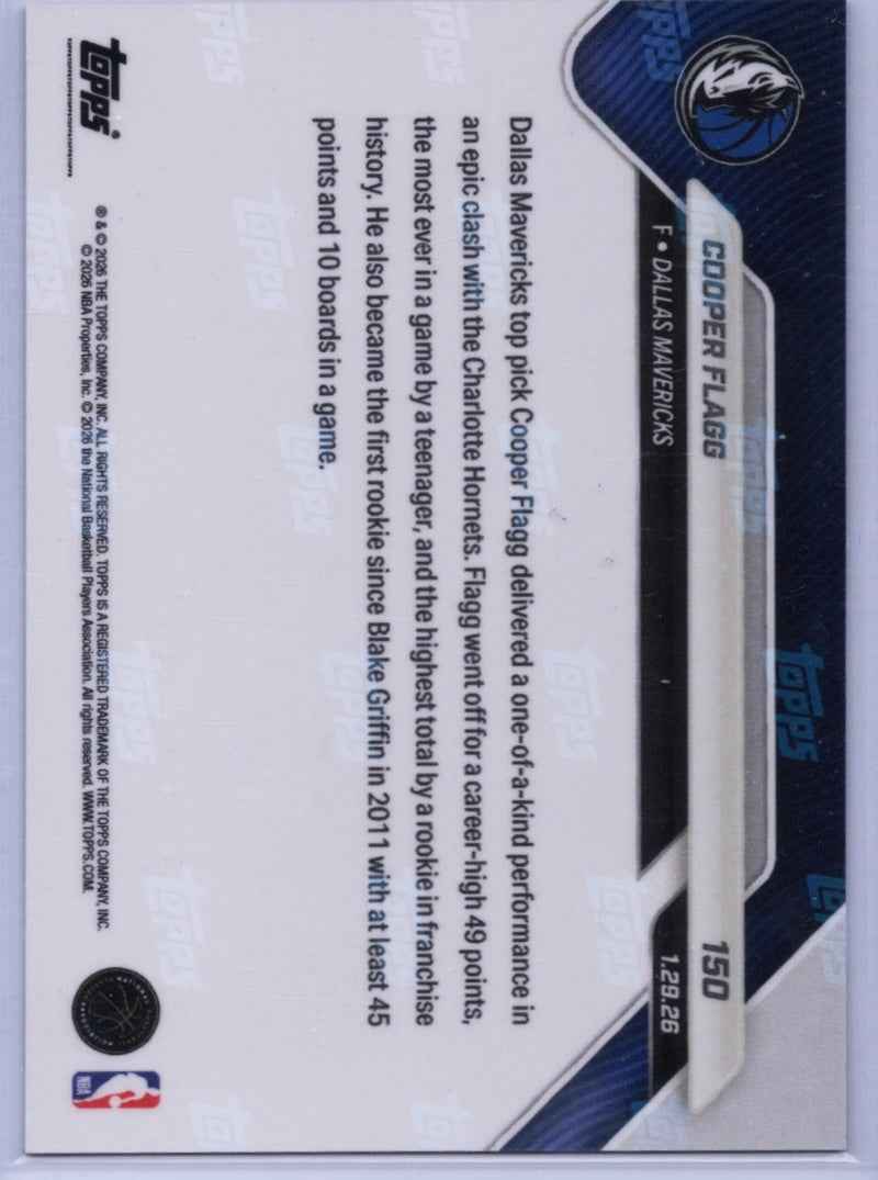 2025 Topps Now Cooper Flagg #150 Gold Foil /50 Dallas Mavericks Rookie RC Basketball Card