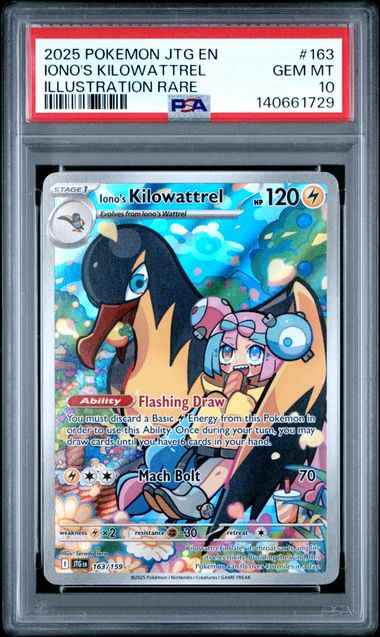 Graded 2025 PKM JTG EN Iono's Kilowattrel #163 Illustration Rare Trading Card Game PSA 10 Gem Mint