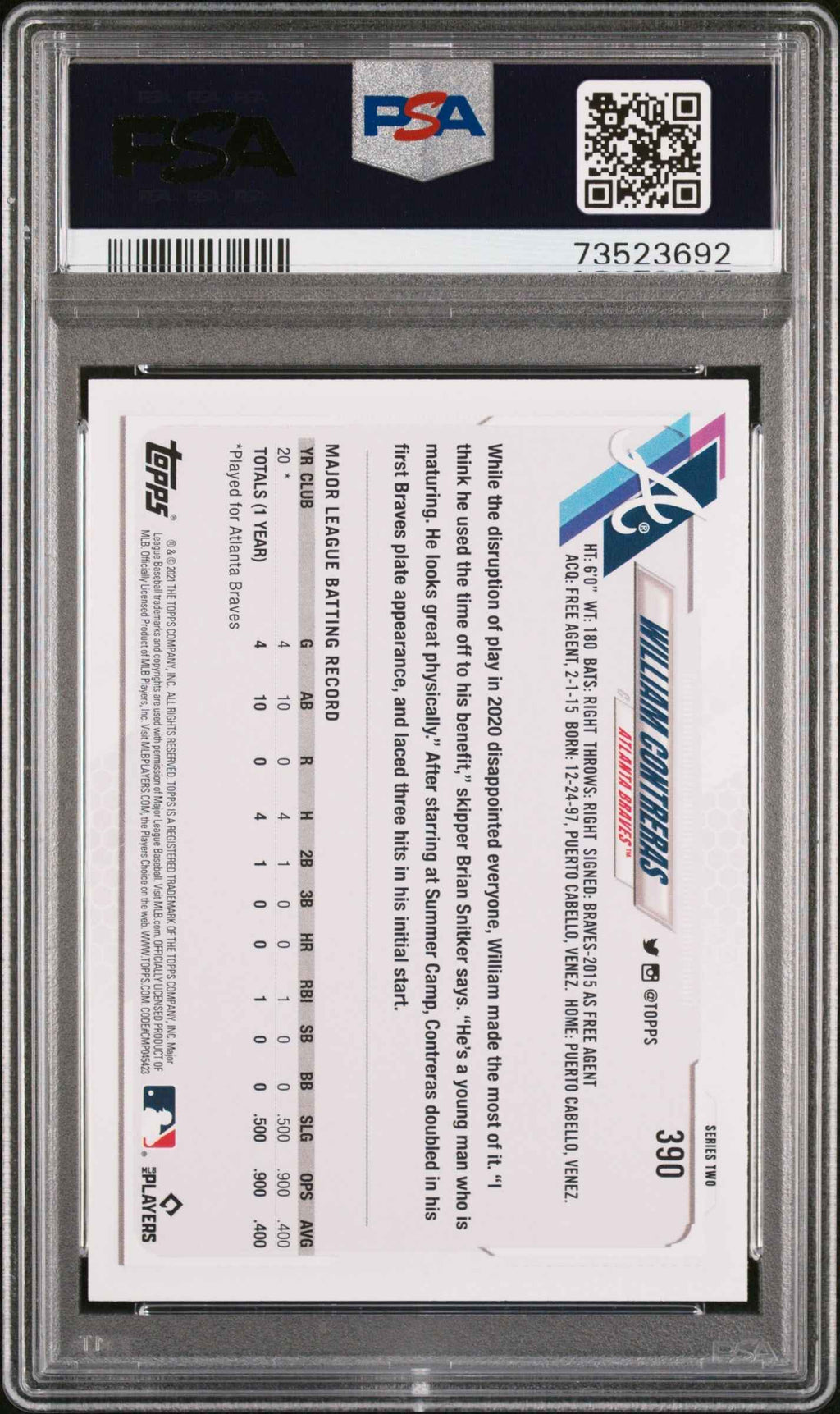Graded 2021 Topps Complete Set William Contreras #390 Gold Star Rookie RC Baseball Card PSA 10 Gem Mint