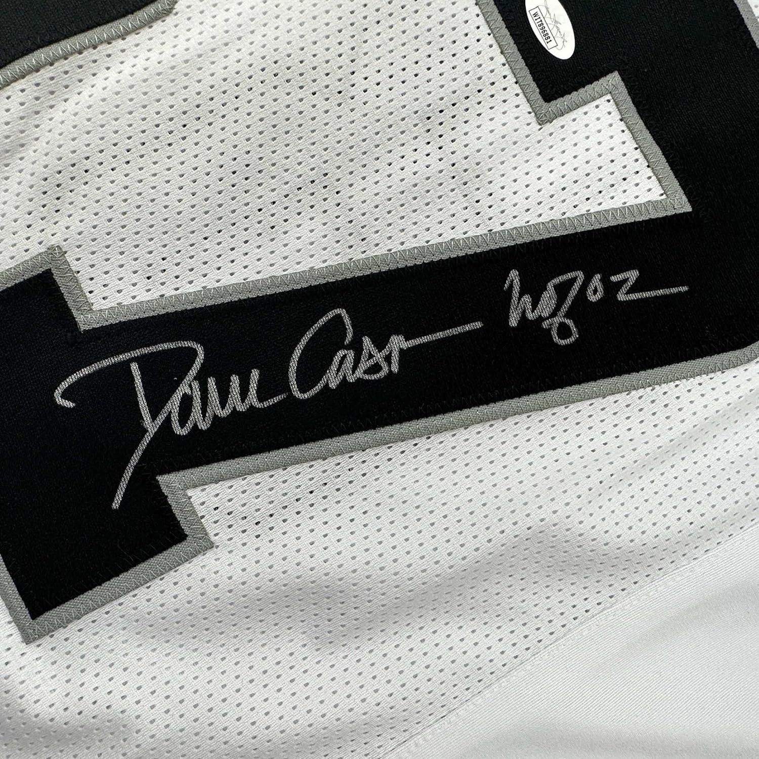 Framed Autographed/Signed Dave Casper 35x39 HOF 02 Oakland Las Vegas White Football Jersey JSA COA