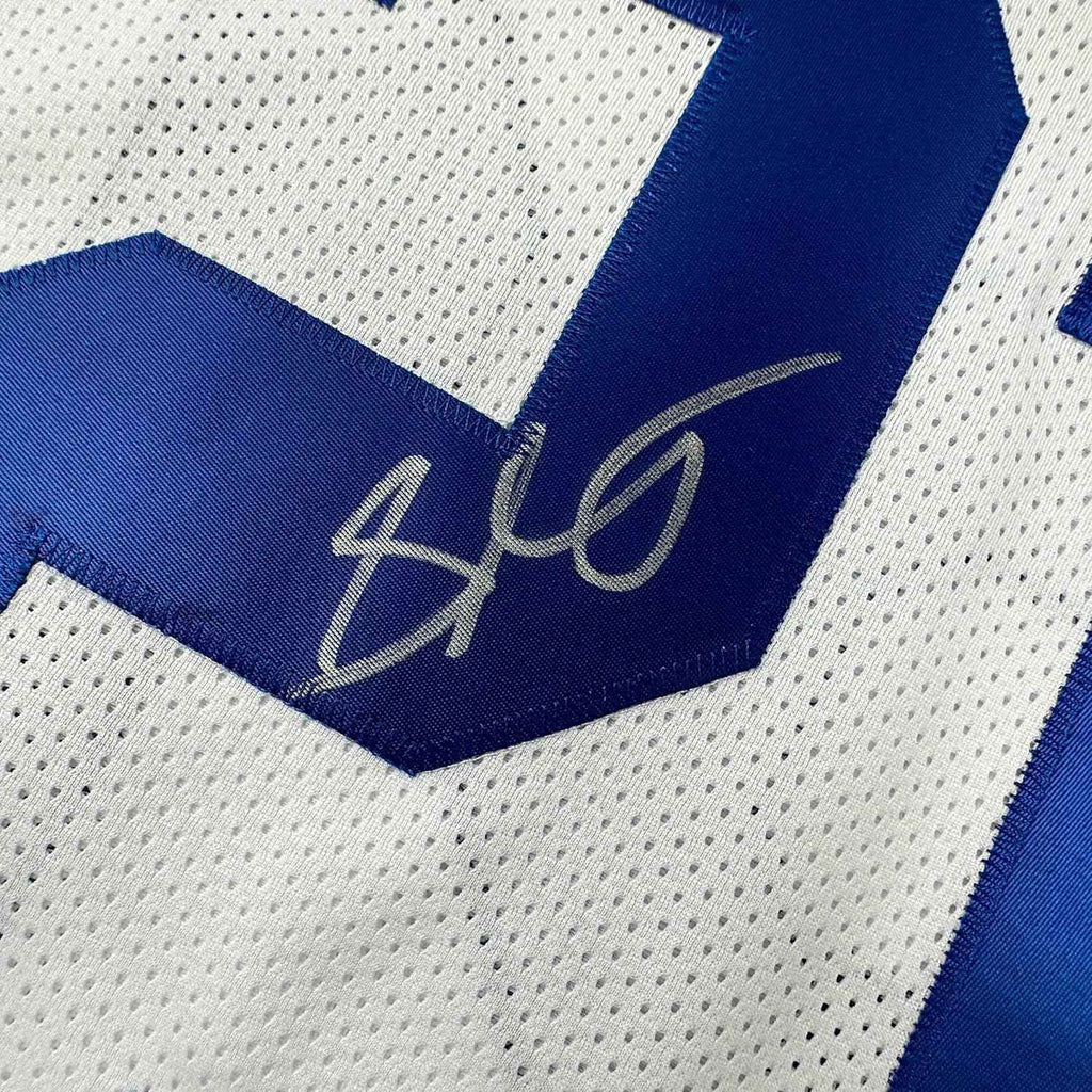 Framed Autographed/Signed Stephon Gilmore 35x39 Dallas White Football Jersey JSA COA