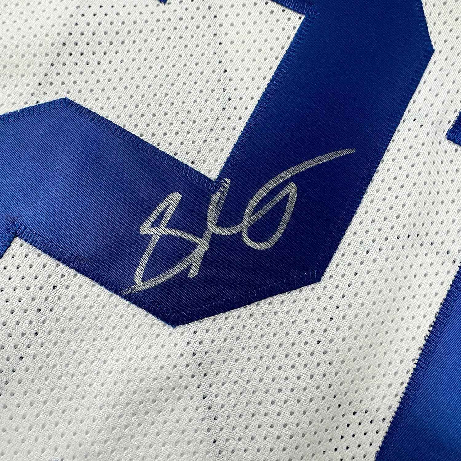 Framed Autographed/Signed Stephon Gilmore 35x39 Dallas White Football Jersey JSA COA