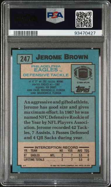 Graded 1988 Topps Jerome Brown #247 Rookie RC Football Card PSA 5 EX
