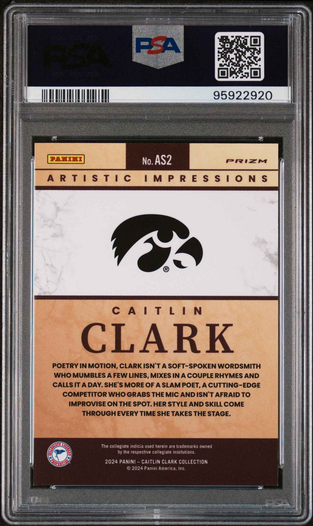Graded 2024 Panini Caitlin Clark Collection Caitlin Clark #AS2 Artistic Selection Rookie RC Basketball Card PSA 9 Mint