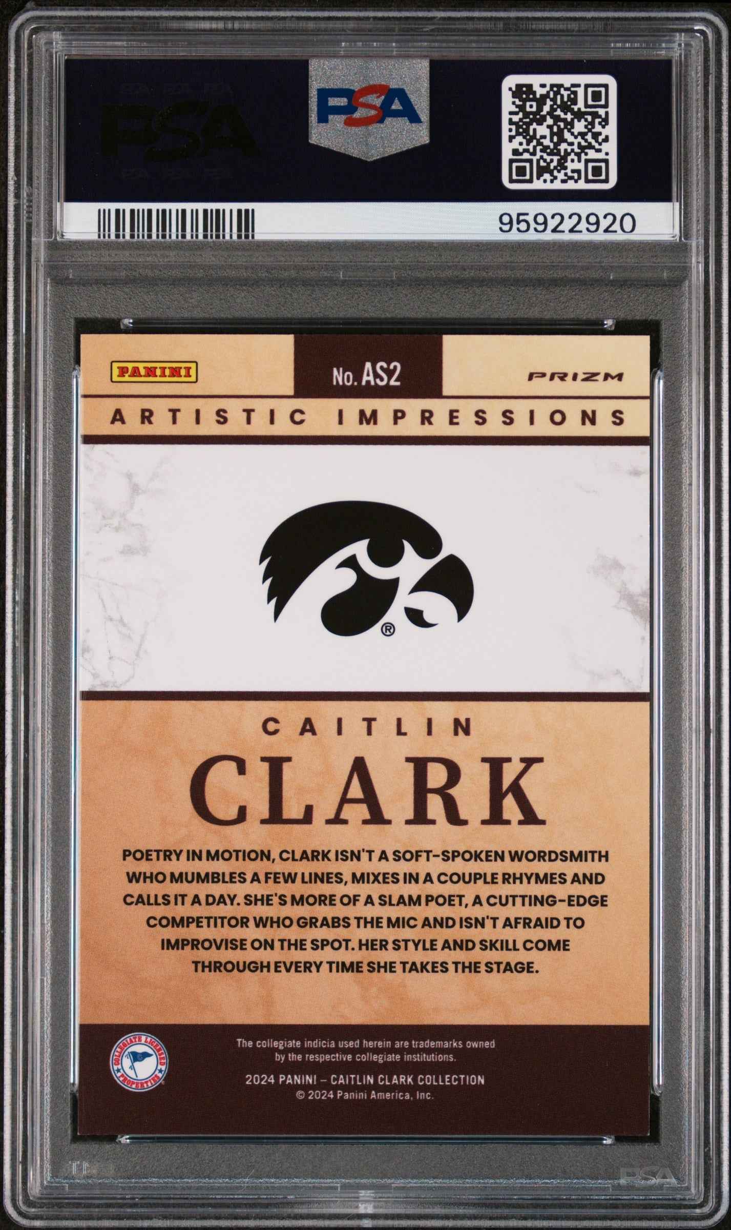 Graded 2024 Panini Caitlin Clark Collection Caitlin Clark #AS2 Artistic Selection Rookie RC Basketball Card PSA 9 Mint