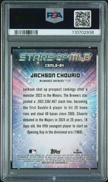 Graded 2024 Topps Stars of MLB Chrome Jackson Chourio #CSMLB84 Rookie RC Baseball Card PSA 10 Gem Mint