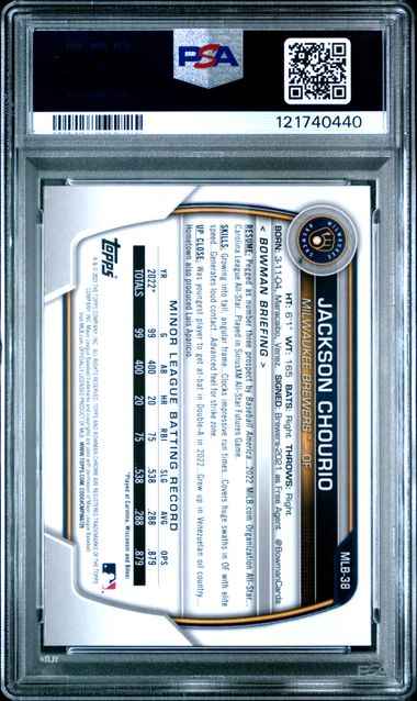 Graded 2023 Topps Bowman Chrome National Jackson Chourio #38 Chrome Rookie RC Baseball Card PSA 10 Gem Mint