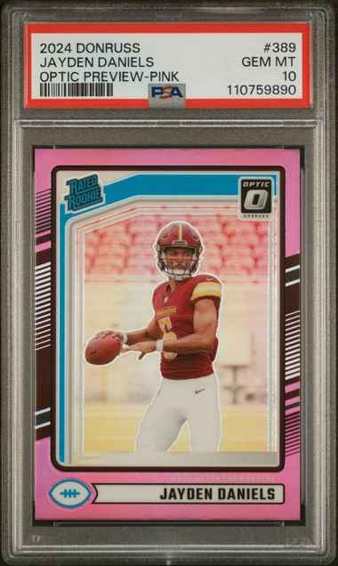 Graded 2024 Panini Donruss Optic Preview Pink Jayden Daniels #389 Rookie RC Football Card PSA 10 Gem Mint
