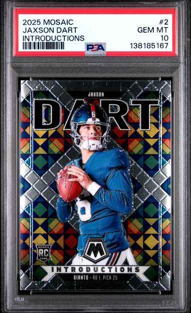 Graded 2025 Panini Mosaic Jaxson Dart #2 Introductions Rookie RC Football Card PSA 10 Gem Mint