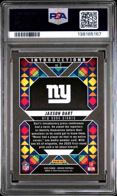 Graded 2025 Panini Mosaic Jaxson Dart #2 Introductions Rookie RC Football Card PSA 10 Gem Mint