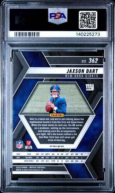 Graded 2025 Panini Mosaic Jaxson Dart #362 Red & White Stripe Rookie RC Football Card PSA 10 Gem Mint