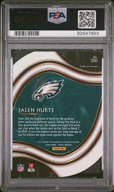 Graded 2020 Panini Select Jalen Hurts #350 Die Cut Neon Green Prizm Rookie RC Football Card PSA 10 Gem Mint