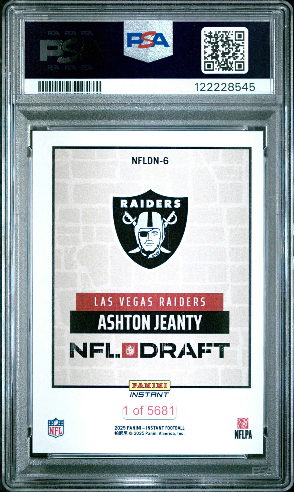 Graded 2025 Panini Instant Ashton Jeanty #NFLDN6 NFL Draft Night Rookie RC Football Card PSA 8 Near Mint
