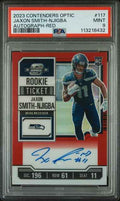 Graded 2023 Contenders Optic Jaxon Smith-Njigba #117 /125 Autograph Red Rookie RC Football Card PSA 9 Mint